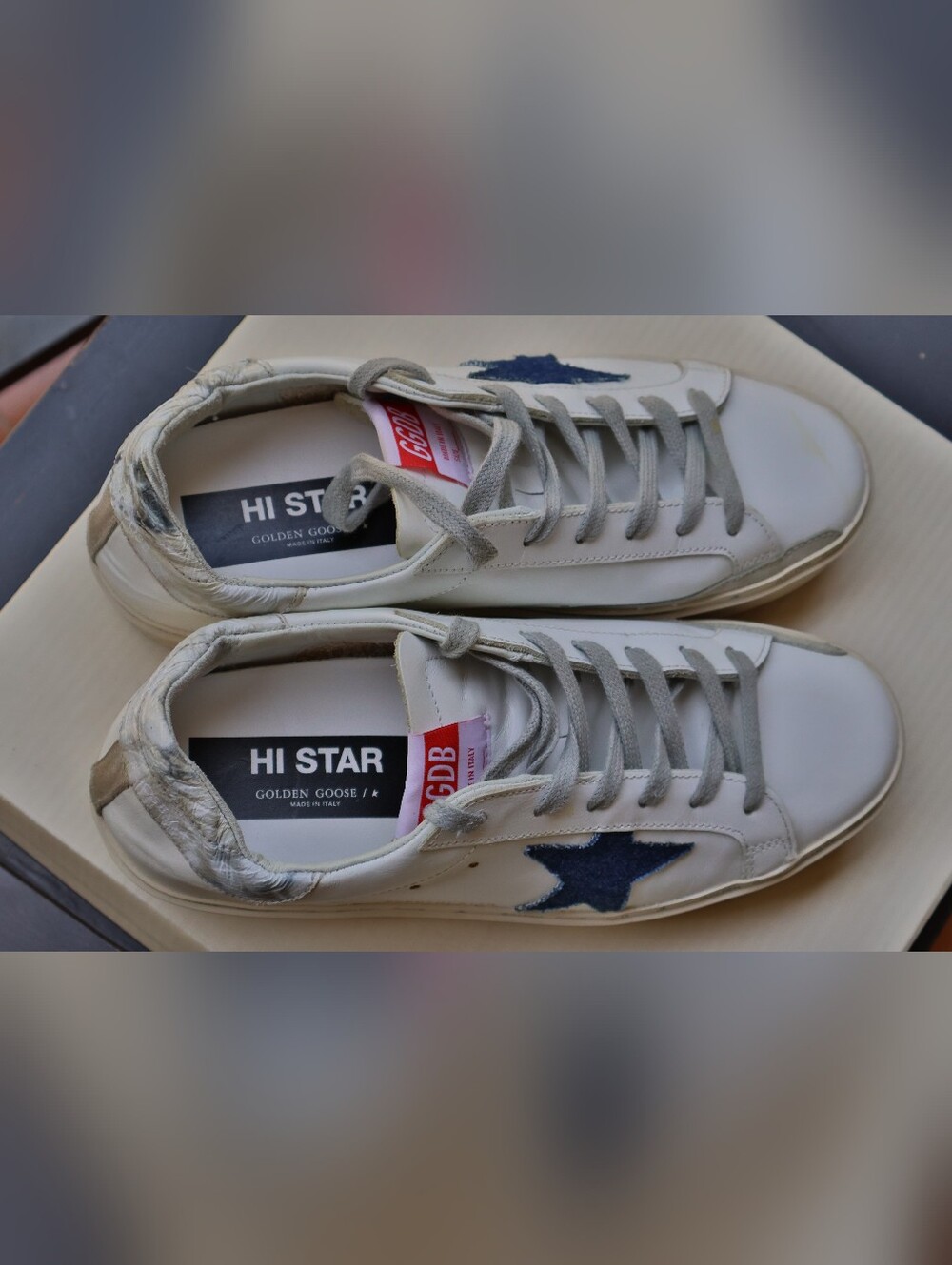 Golden Goose Hi Star Sneakers White Leather Navy Star Pink Tab Size 39 EU 8.5 US - Picture 11 of 17